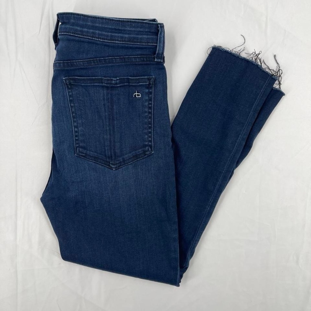 Rag & Bone High Rise Skinny Jeans‎ Dark Wash Distressed Faded Slim 27 Casual